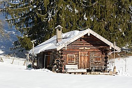 冬天,雪,棚屋