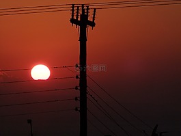 日落,電纜,線