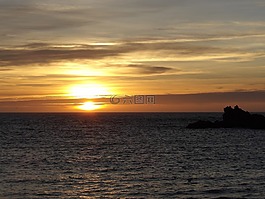 海,巖,日落