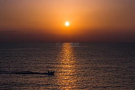 日落,海灘,可