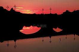 橋,日落,河
