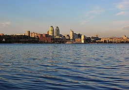城市,河,早上