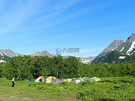 山,森林,湖