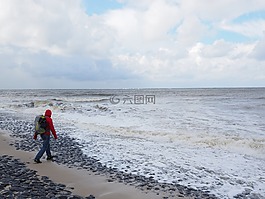海灘,海,波