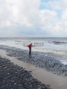 海灘,海,波