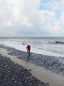 海灘,海,波