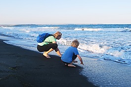 女子,男孩,海
