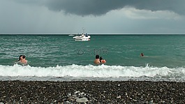 海,船,海灘