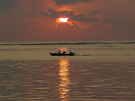 日落,船,海