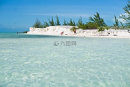 查看,海灘,藍(lán)色