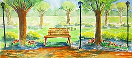 公園,夏天,水彩
