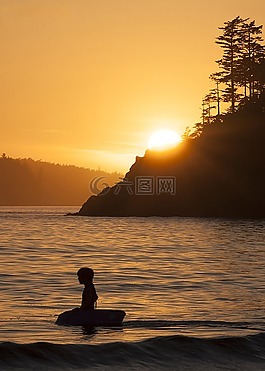 日落,側(cè)影,沖浪