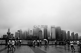 上海,煙霧,黑白