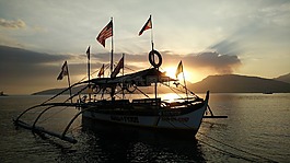 日落,船,海
