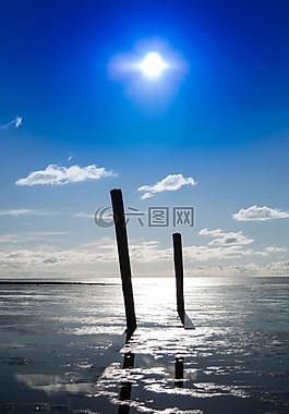 海灘,樁,天空