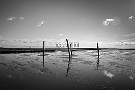海灘,樁,天空