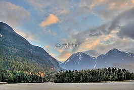山,日落,樹