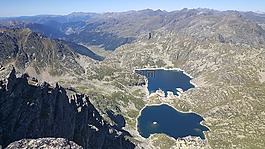 estany,視圖,山