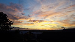 日落,天空,云