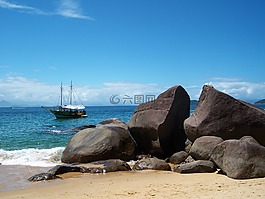 小船,海滩,mar