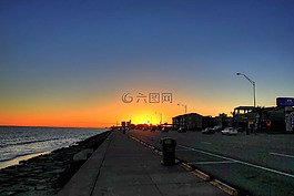 日落,岸,海