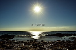 太陽,日落,海灘