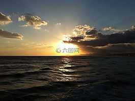太陽,海,日落