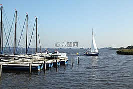 湖,帆船,海港
