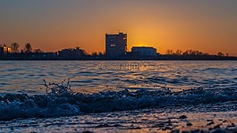 日落,水域,黎明