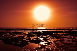 日落,太陽,海灘