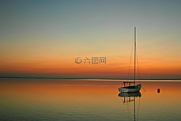 帆船,日落,帆