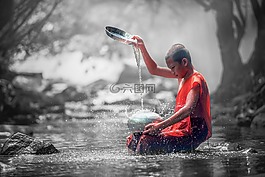 飛濺的顏色,和尚,森林