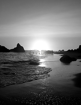 海灘,海洋,日落