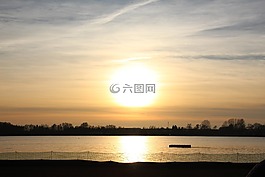 太陽,海灘,日落