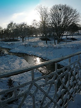 雪,河,冬天