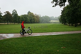 自行車,雨,公園