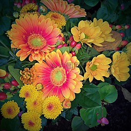 秋花束,非洲菊,秋天的菊花