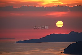日落,紅色的天空,太陽