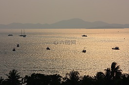 黄昏,船,海