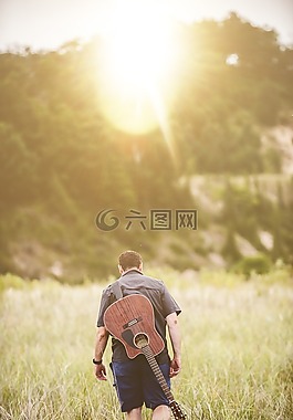 農(nóng)村,草,吉他