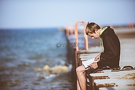 海灘,模糊,書