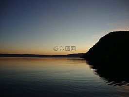 湖,日落,景觀