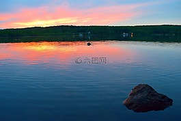 湖,日落,顏色