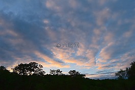 天空,日落,云