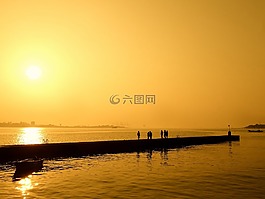 海,日落,天空