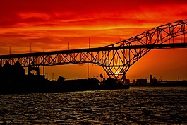 日落,橋,海灣