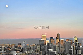 西雅圖,天際線,月亮