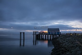海洋,市場,日出