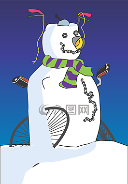 雪人,冬天,自行車