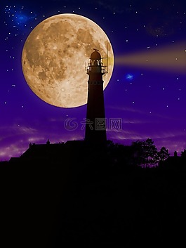 燈塔,夜,塔